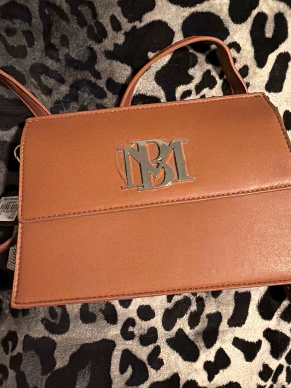 Badgley Mischka Tan Crossbody Bag with Silver Monogram